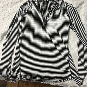 Nike Women's Black and White Striped Long Sleeve Top